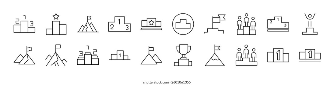 Winner and Pedestal Set of Thin Icons. Editable Stroke. Suitable for Web Sites, Books, Cards, Apps