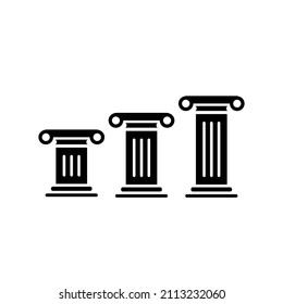 Winner pedestal. Three Antique pillars.  Podium for best product with greek or roman column. History or law symbol. 