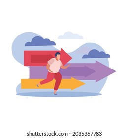 Winner people composition with man going towards his aim flat vector illustration