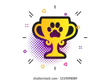 Winner pets cup sign icon. Halftone dots pattern. Trophy for pets. Classic flat winner cup icon. Vector