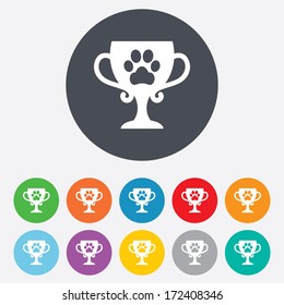 Winner pets cup sign icon. Trophy for pets. Round colourful 11 buttons. Vector