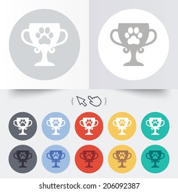 Winner pets cup sign icon. Trophy for pets. Round 12 circle buttons. Shadow. Hand cursor pointer. Vector