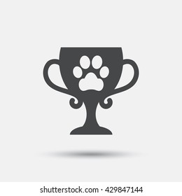 Winner pets cup sign icon. Trophy for pets. Flat winner pets cup web icon on white background. Vector