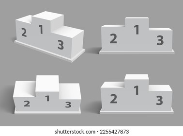 Winner podium for award ceremony on sport competition. Empty stage with first, second and third place for victory in championship. Successful achievement, pedestal for champions vector