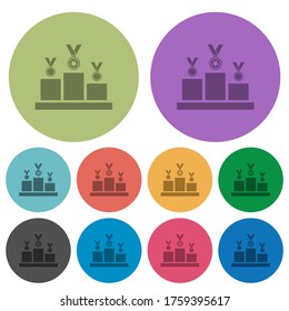 Winner podium with awards darker flat icons on color round background