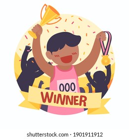 Concepto de caricatura en el podio ganador. Ilustración del vector