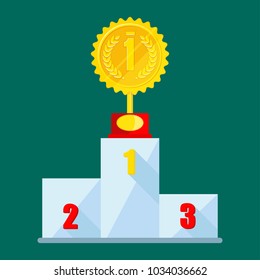 Winner podium, champion place. First, second and third place in the competition. Flat vector cartoon award illustration. Objects isolated on a white background.