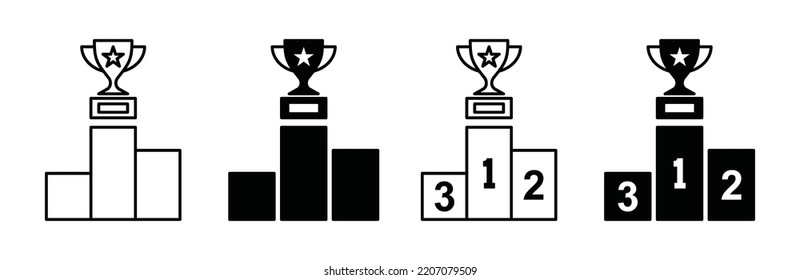 Winner podium or champion stage with trophy cup for championship award ceremony icon vector