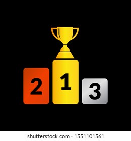 Winner podium with cup for the first place. Pedestal winner at sporting events, prize for champions. Gold cup on a pedestal. Competition and awards concept. Vector illustration eps10