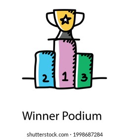 Winner podium doodle icon, editable vector 