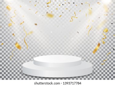 Winner Podium With Gold Confetti Celebration On Transparent Background