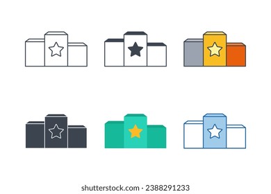 Colección de iconos de Podium ganador con estilos diferentes. Campeón, Ganador y logro, símbolo de icono de podio ilustración vectorial aislada en fondo blanco