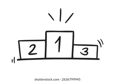 winner podium icon doodle hand drawn. Outline drawing winner podium 1, 2, 3 place line clipart symbol. Vector illustration