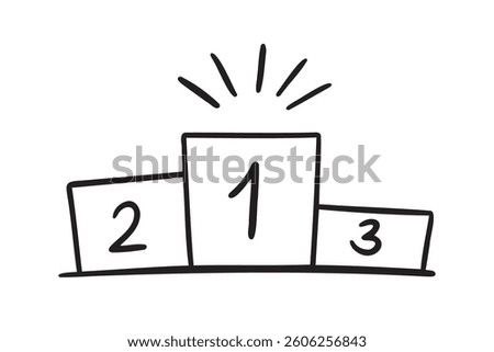 winner podium icon doodle hand drawn. Outline drawing winner podium 1, 2, 3 place line clipart symbol. Vector illustration