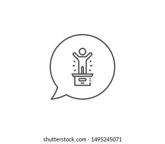 Winner podium line icon. Chat bubble design. First place sign. Best rank star symbol. Outline concept. Thin line winner podium icon. Vector