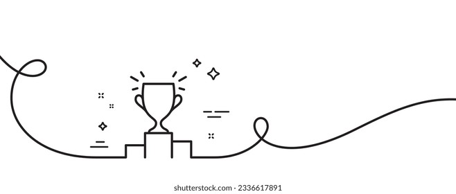 Icono de línea de podio ganador. Una línea continua con curl. Símbolo de Trofeo Deportivo. Signo de logro del campeonato. Cinta de esquema único del podio ganador. Patrón de curva de bucle. Vector