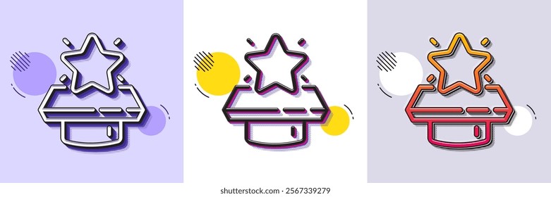 Winner podium line icon. Halftone dotted pattern. Gradient icon with grain shadow. First place sign. Best rank star symbol. Line winner podium icon. Various designs. Vector