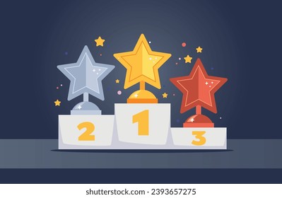 Winner podium prize award trophy gold silver bronze cup concept. Vector flat graphic design illustration