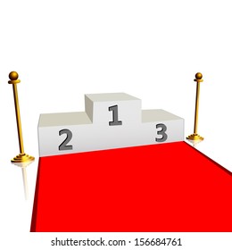 Winner podium with red carpet.