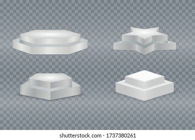 Winner podium set. White 3d round and square two-stepped pedestals.  pedestal and platform, stand stage, cylinder and square