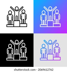Winner at podium thin line icon. Champion, leader, achievement of goal. Vector illustration.