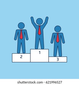 Winner podium with three businessmen, vector illustration