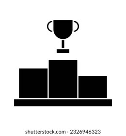 Winner podium with trophy cup symbol glyph icon vector. Reward and achievement symbol stock illustration. Youth sport winner podium icon for web or game interface. Prize for championship.