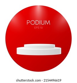 Winner podium. Vector geometric platform. Red technology background. Award ceremony background