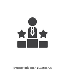 Winner podium vector icon. filled flat sign for mobile concept and web design. businessman on the winning podium simple solid icon. Symbol, logo illustration. Pixel perfect vector graphics