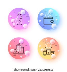 Winner Podium, Water Bottle And Wallet Money Minimal Line Icons. 3d Spheres Or Balls Buttons. Buildings Icons. For Web, Application, Printing. First Place, Mint Leaf Drink, Coins. Vector