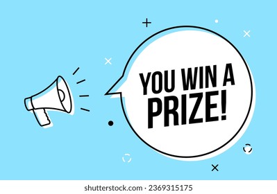 Winner prize megaphone advertising creative badge. Giveaway money ticket lottery win contest prize illustration