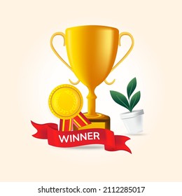 Winner prize with realistic 3d design illustration