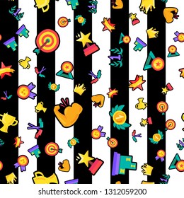 Winner prizes seamless cartoon vector pattern