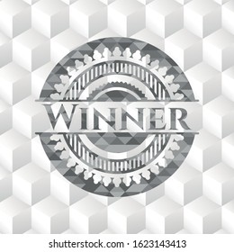 Winner realistic grey emblem with cube white background