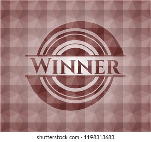 Winner red seamless emblem with geometric pattern background.