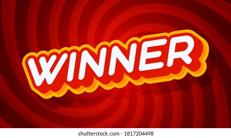 winner red and yellow text effect template with 3d type style and retro concept swirl red background vector illustration.