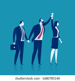 The winner. The referee raised hand to declare the winner. Concept business vector illustration