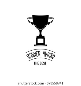 Winner retro emblem. Cup trophy award label. Vector illustration isolated on white background
