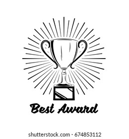 Winner retro emblem. Cup trophy badge. Vector illustration isolated on white background