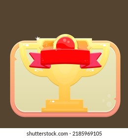 Winner Reward Badge Game UI Icon Golden Cup Red Ribbon Golden Coin Beige Pop Up Cute Cartoon Colorful Vector Design