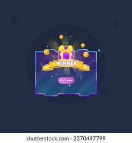 Winner Reward Game UI Page Isolated Gift Coins Sci Fi Futuristic Vector Design