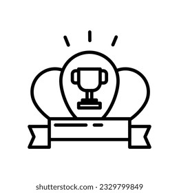 Winner reward line icon vector. Trophy cup with balloon and ribbon. Youth and sport day emblem vector illustration for game interface, web, graphic design, UI, and app.