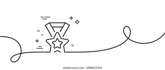 Winner ribbon line icon. Continuous one line with curl. Award star medal sign. Best achievement symbol. Winner ribbon single outline ribbon. Loop curve pattern. Vector
