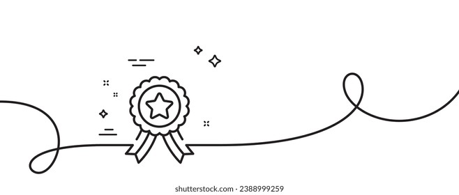Winner ribbon line icon. Continuous one line with curl. Award medal sign. Best achievement symbol. Winner ribbon single outline ribbon. Loop curve pattern. Vector