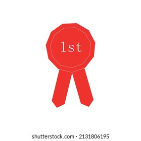 Winner ribbon rosette icon. Vector illustration reward and achievement symbol. red color badge for 1st place.