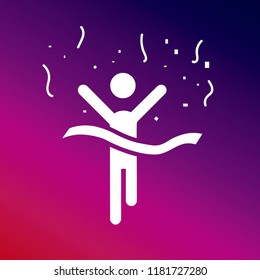 Winner runner arriving to end line icon vector illustrator creative design purple and pink gradient background