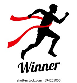 Winner Runner Crossing Finish Line, Sports Champion Vector Concept