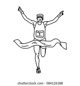 winner runner with ribbon - vector illustration sketch hand drawn with black lines, isolated on white background