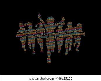 Winner Running, Group of Children Running, designed using colorful rainbows graphic vector.