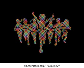Winner Running, Group of Children Running, designed using colorful pixels graphic vector.